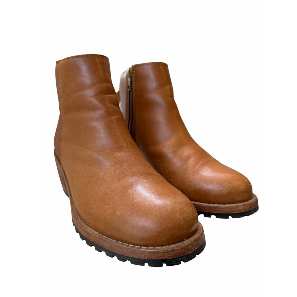Patina Leather Ankle Boots Sz 7 Brown Block Heel Side Zip Comfort Booties - Picture 11 of 15